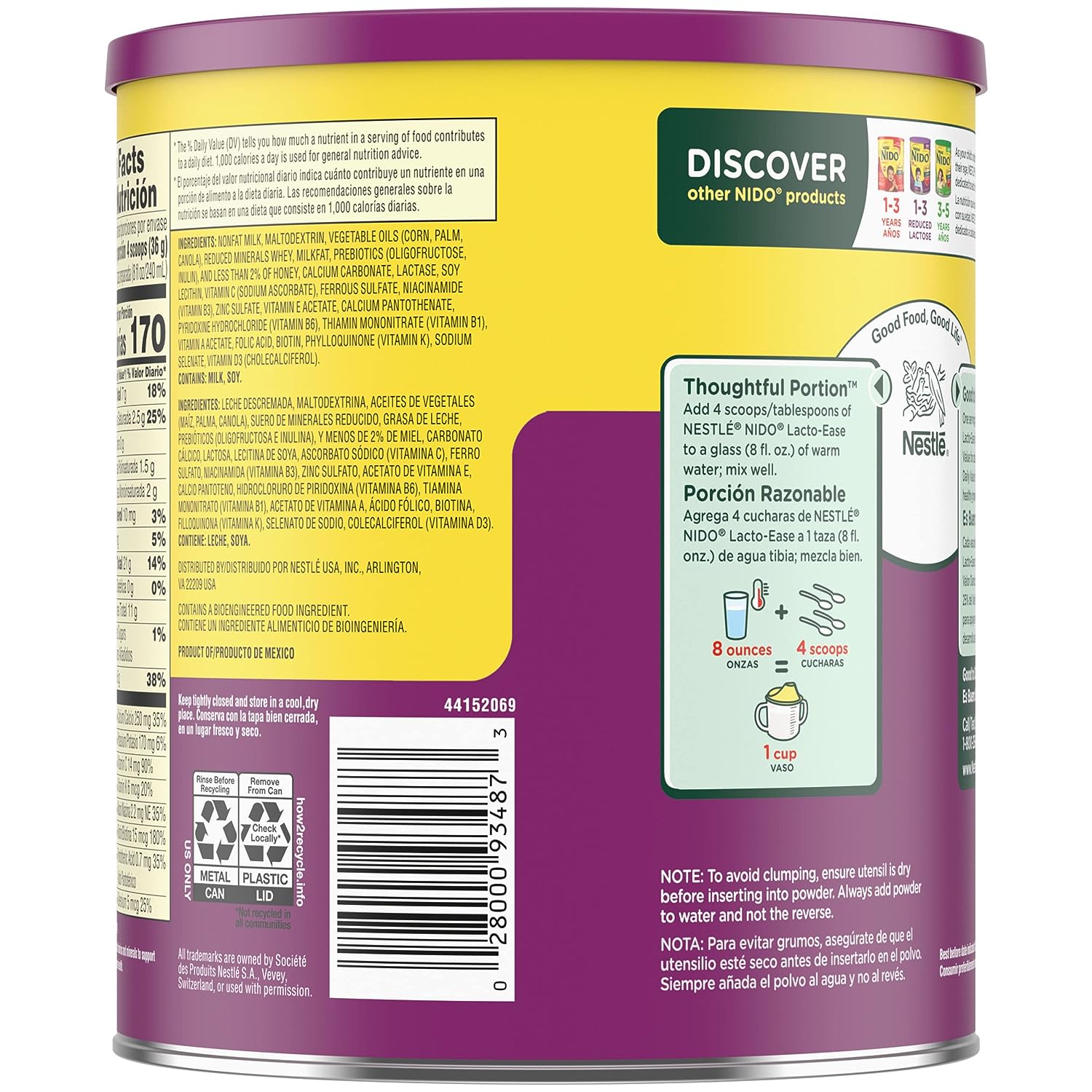 Nestle NIDO Lacto-Ease Toddler Powdered Milk Beverage - 28.2 Oz Canister - Toddler Drink Mix (Pack of 4) - Image 10